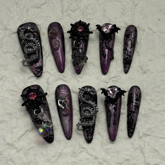 DARK ENCHANTRESS – SET OF TEN HANDCRAFTED PRESS-ON NAILS