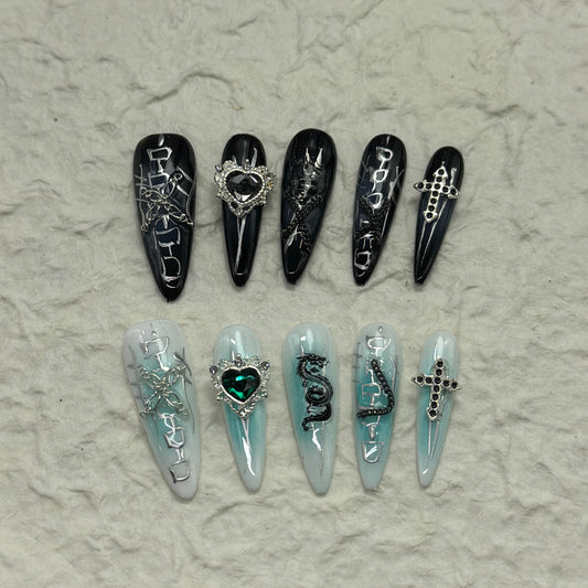 CYBER COVEN – SET OF TEN HANDCRAFTED PRESS-ON NAILS