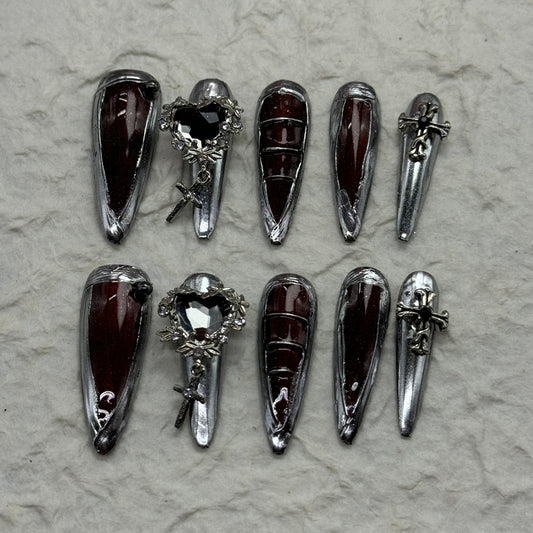CRYPT ROSE – SET OF TEN HANDCRAFTED PRESS-ON NAILS